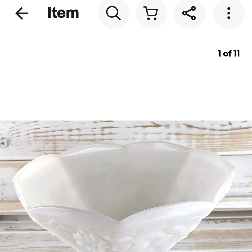 Vintage Anchor Hocking Milk Glass Pedestal Grape Leaf Fruit Bowl  9" x 6"